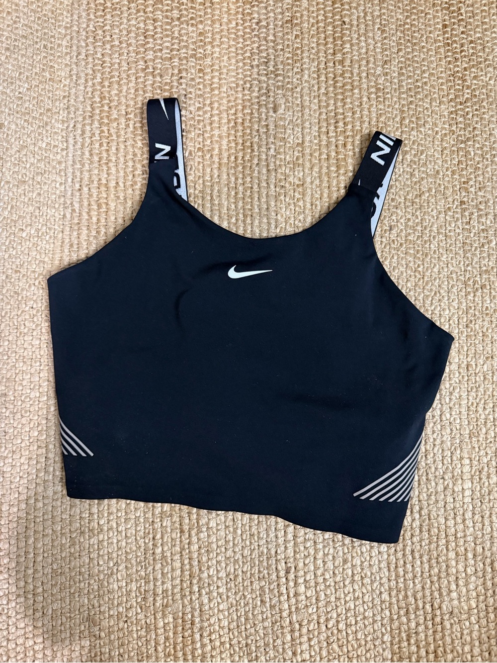 Nike Black and White Logo Crop Sports Bra Tank